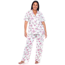 Plus Size Short Sleeve & Pants Tropical Pajama Set: 1X / White/Blue