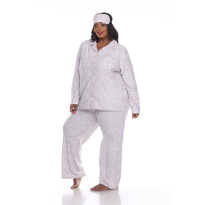 Three-Piece Pajama Set - Plus Size: Purple/White / 1X