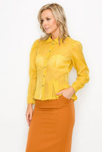 Organza Pleated Long Sleeve Blouse: L