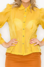 Organza Pleated Long Sleeve Blouse: L