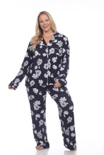 Plus Size  Long Sleeves Floral Pajama Set: 2X / Grey Flower