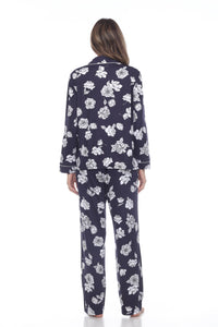 Women's Long Sleeves Floral Pajama Set: Xlarge / Navy