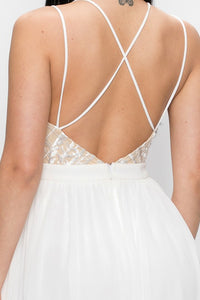 Decorative Lace Slit Off White Maxi Dress