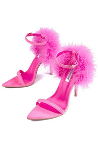 Pink feather open toe heels