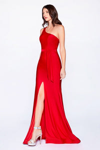 One Shoulder Long Red Mermaid Prom Dress CDCD0143