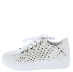 Briana01 White Perforated Lace Up Platform Sneaker Flat