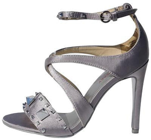 Tanya Silver Studded Open Toe X Strap Stiletto Heel