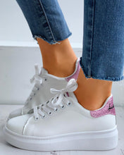 Glitter Letter Embroidery Lace-Up Casual Sneakers