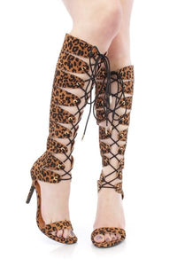Shade Leopard Open Toe Lace Up Boot